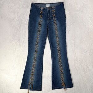 Y2K Mudd Low Rise Lace Up Flare Jeans Hip Hugger Size 5 Corset TRL 2000s Vintage